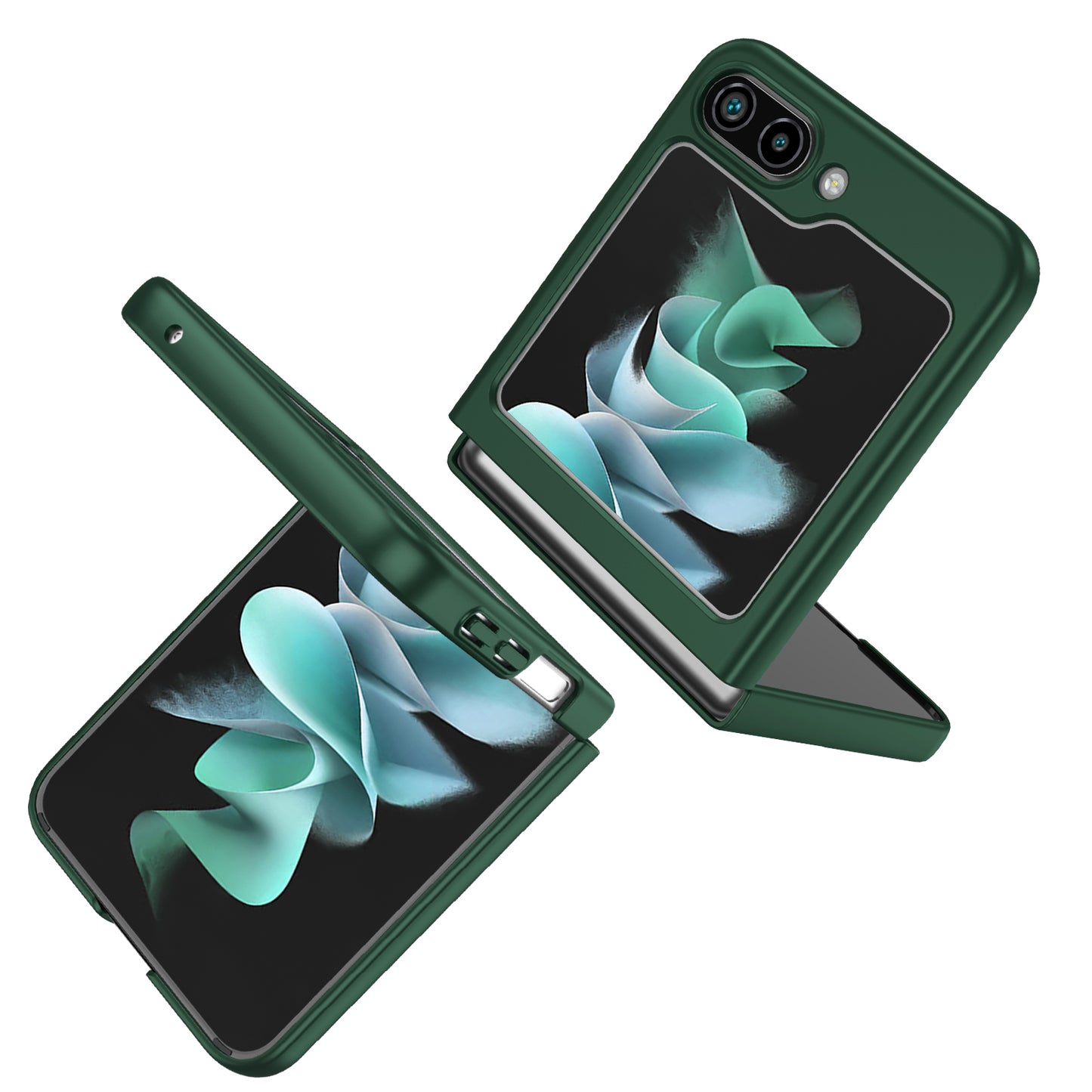 Uniqkart for Samsung Galaxy Z Flip5 5G Shockproof Hard PC Cover Folding Phone Protective Case - Blackish Green