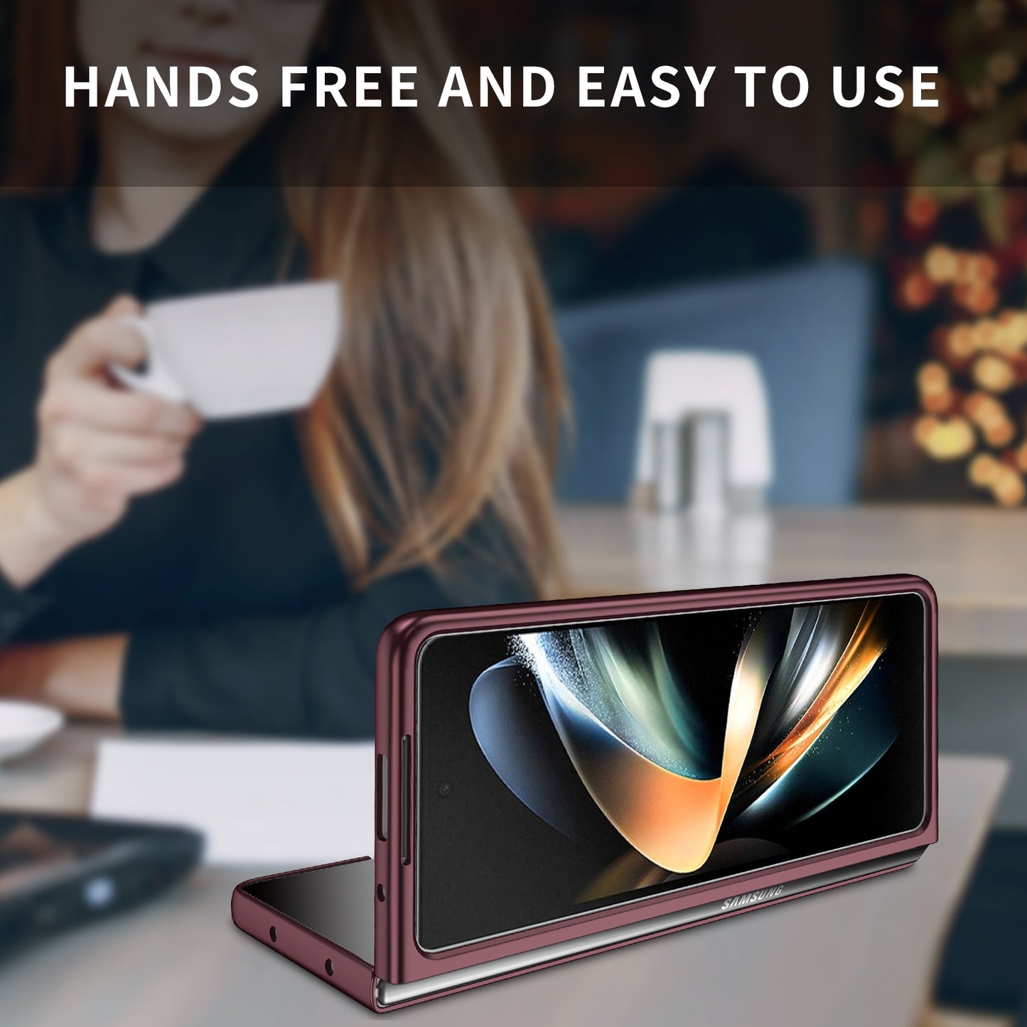 Uniqkart for Samsung Galaxy Z Fold5 5G Hard PC Anti-drop Cover Folding Phone Protective Case - Wine Red