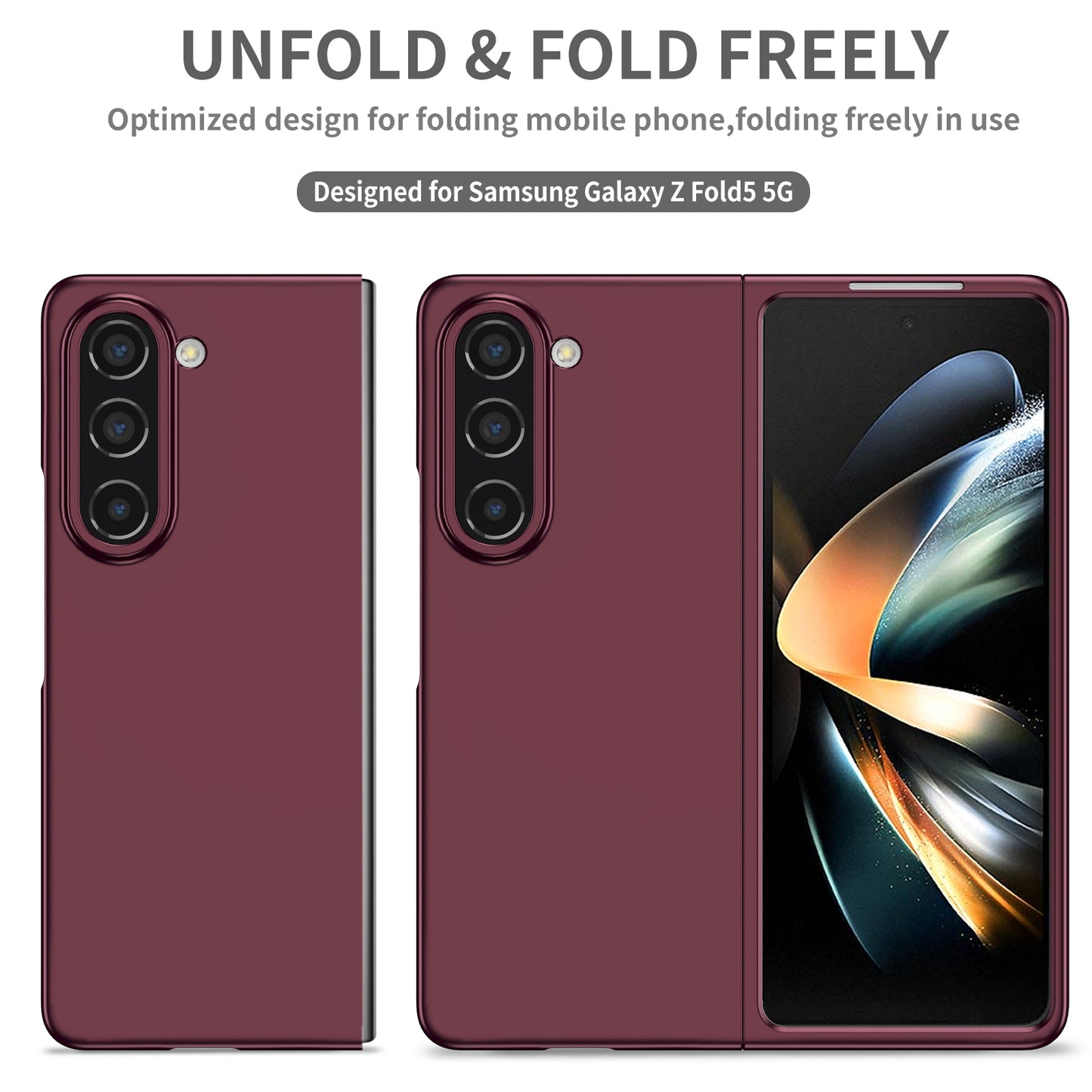 Uniqkart for Samsung Galaxy Z Fold5 5G Hard PC Anti-drop Cover Folding Phone Protective Case - Wine Red