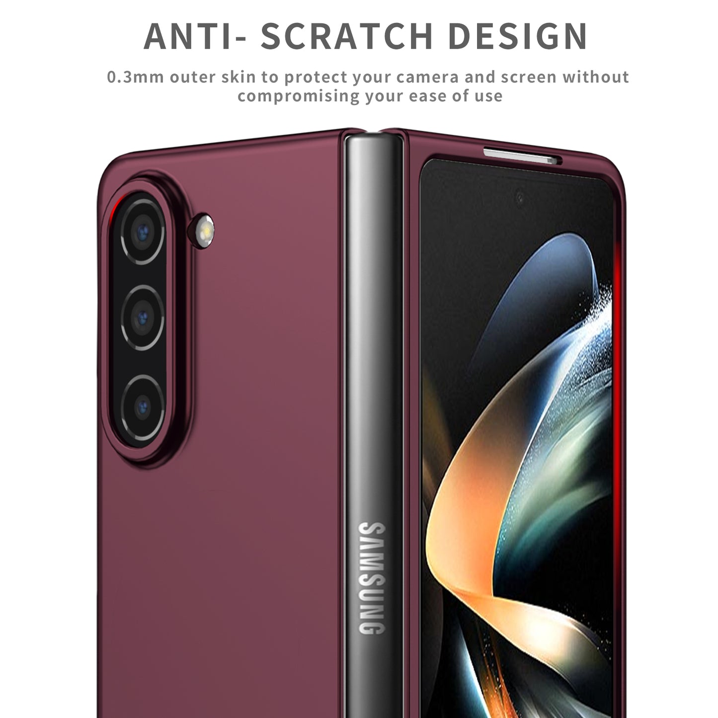 Uniqkart for Samsung Galaxy Z Fold5 5G Hard PC Anti-drop Cover Folding Phone Protective Case - Wine Red