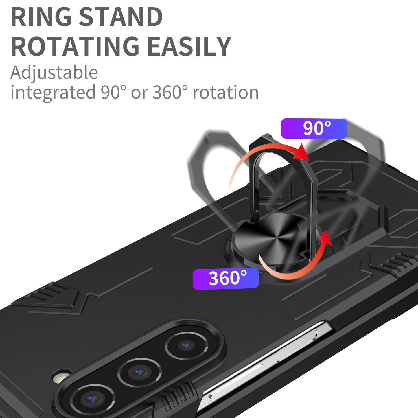 Uniqkart for Samsung Galaxy Z Fold5 5G Ring Kickstand Phone Case Hard PC Anti-drop Cover Support Magnetic Car Mount - Black