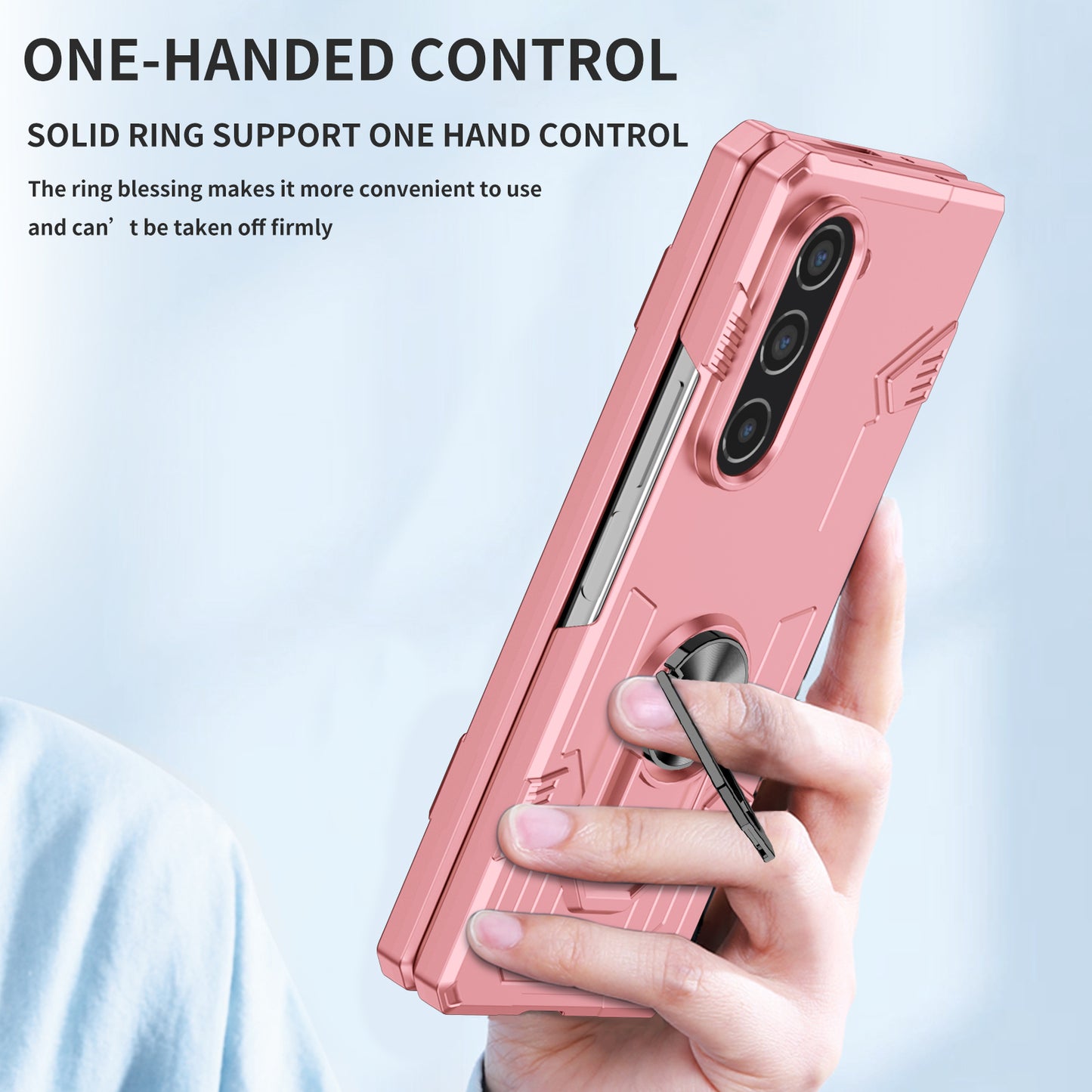 Uniqkart for Samsung Galaxy Z Fold5 5G Ring Kickstand Phone Case Hard PC Anti-drop Cover Support Magnetic Car Mount - Pink