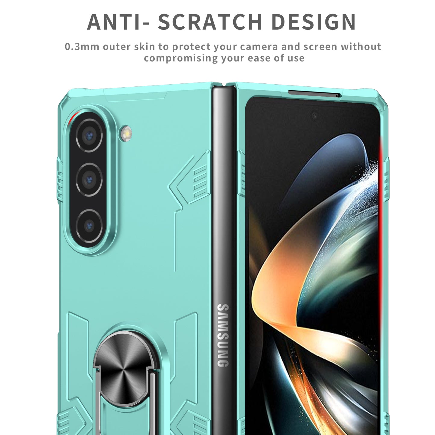 Uniqkart for Samsung Galaxy Z Fold5 5G Ring Kickstand Phone Case Hard PC Anti-drop Cover Support Magnetic Car Mount - Green