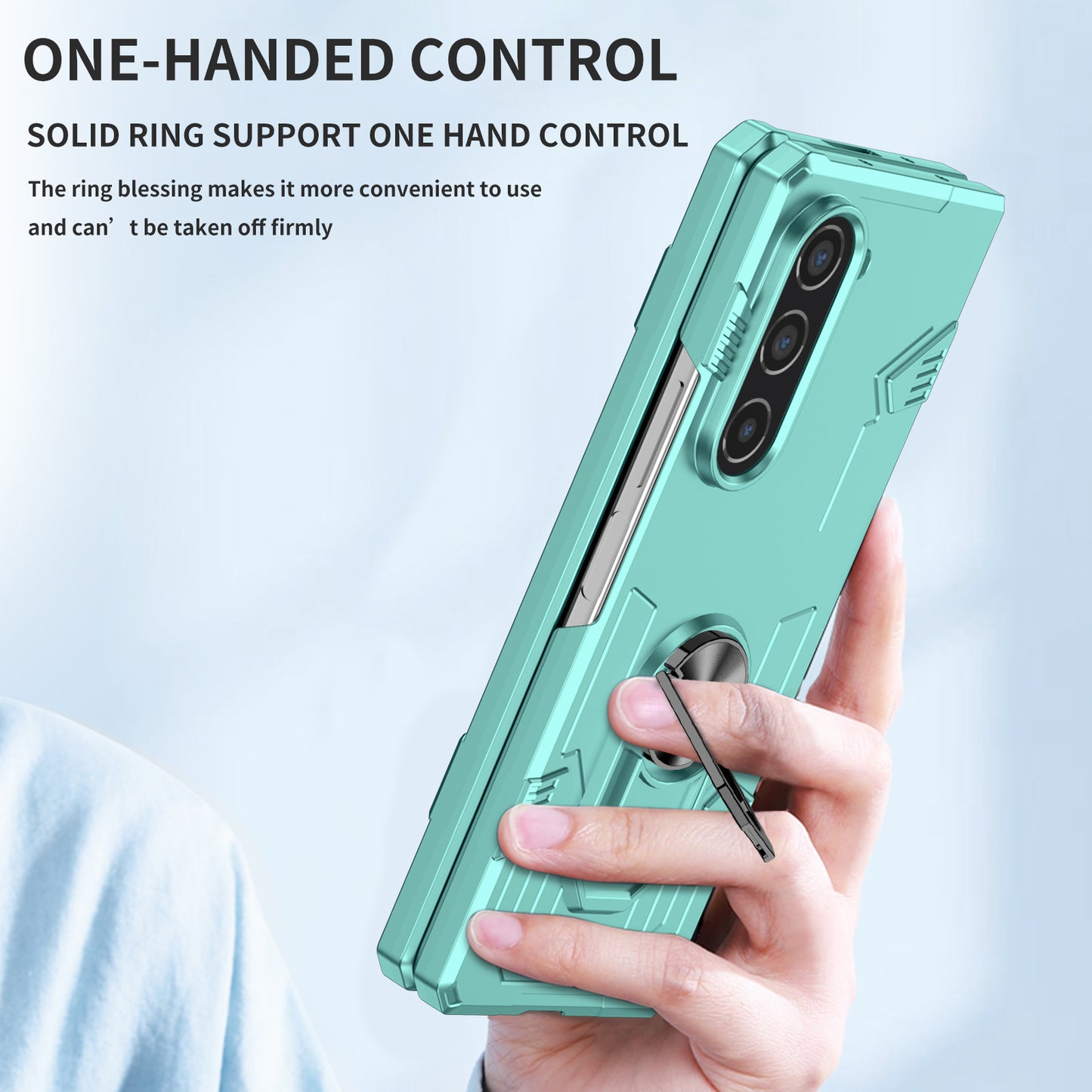 Uniqkart for Samsung Galaxy Z Fold5 5G Ring Kickstand Phone Case Hard PC Anti-drop Cover Support Magnetic Car Mount - Green