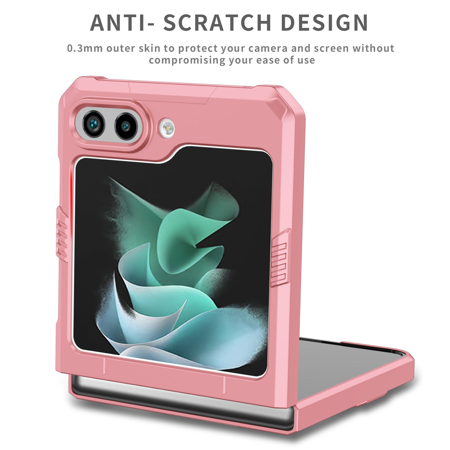 Uniqkart for Galaxy Z Flip5 5G PC Shockproof Cover Ring Kickstand Phone Case Support Magnetic Car Mount - Pink