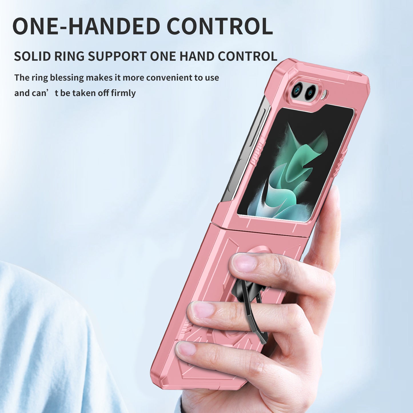 Uniqkart for Galaxy Z Flip5 5G PC Shockproof Cover Ring Kickstand Phone Case Support Magnetic Car Mount - Pink