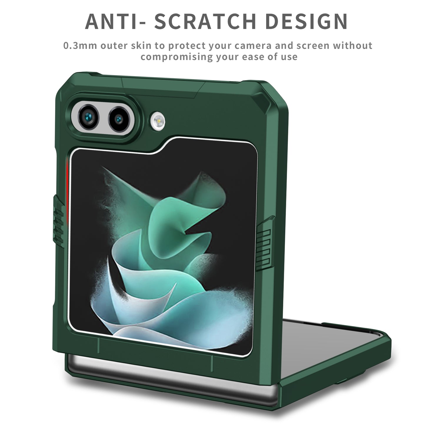 Uniqkart for Galaxy Z Flip5 5G PC Shockproof Cover Ring Kickstand Phone Case Support Magnetic Car Mount - Blackish Green