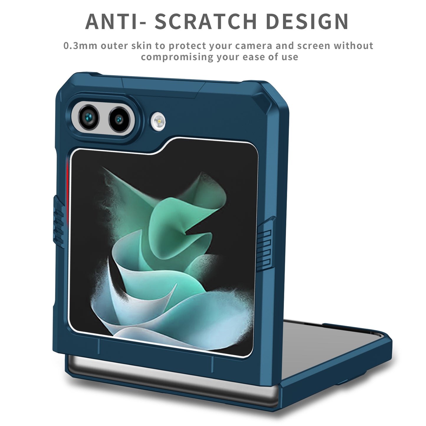 Uniqkart for Galaxy Z Flip5 5G PC Shockproof Cover Ring Kickstand Phone Case Support Magnetic Car Mount - Blue