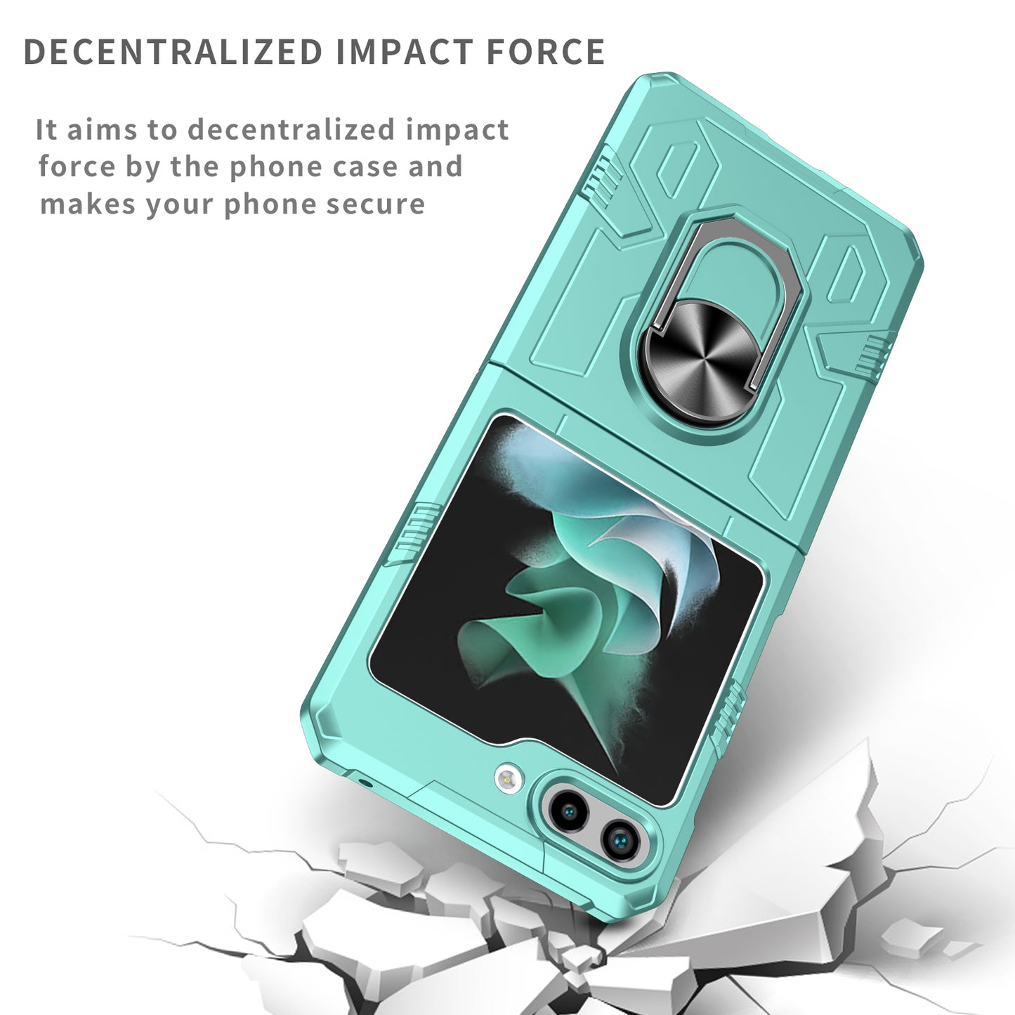 Uniqkart for Galaxy Z Flip5 5G PC Shockproof Cover Ring Kickstand Phone Case Support Magnetic Car Mount - Green