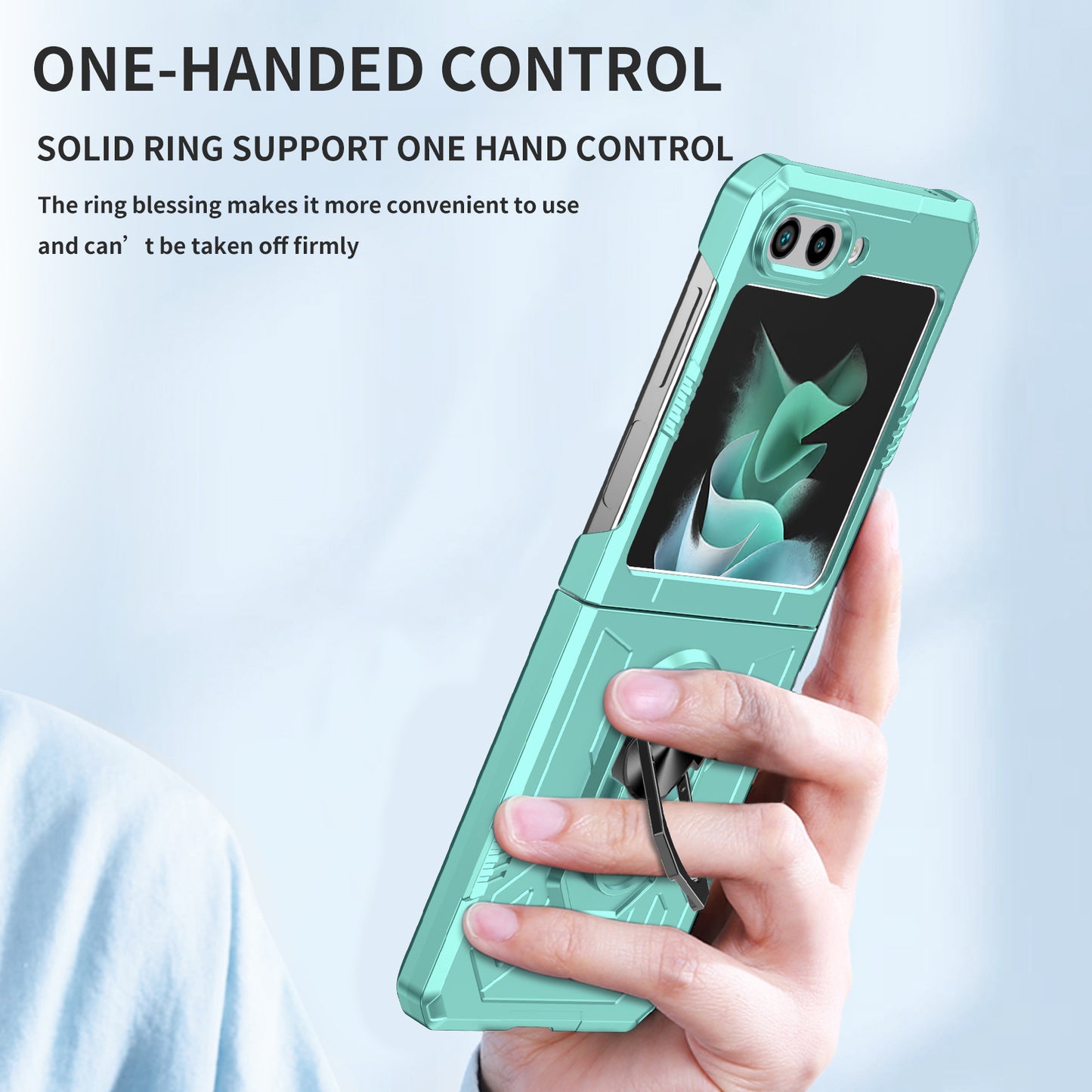 Uniqkart for Galaxy Z Flip5 5G PC Shockproof Cover Ring Kickstand Phone Case Support Magnetic Car Mount - Green