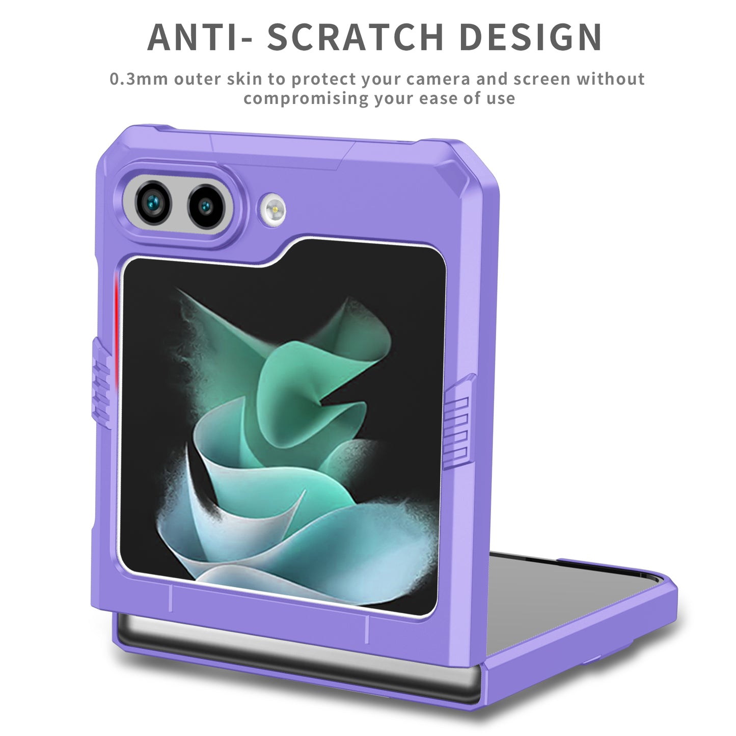 Uniqkart for Galaxy Z Flip5 5G PC Shockproof Cover Ring Kickstand Phone Case Support Magnetic Car Mount - Purple