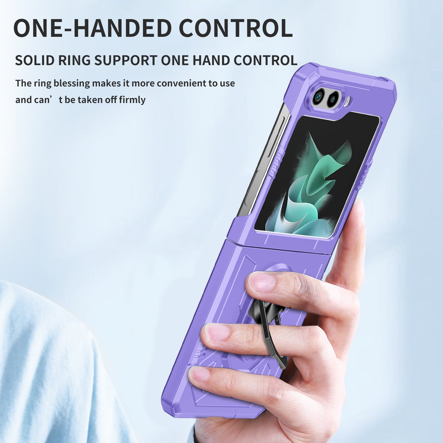 Uniqkart for Galaxy Z Flip5 5G PC Shockproof Cover Ring Kickstand Phone Case Support Magnetic Car Mount - Purple