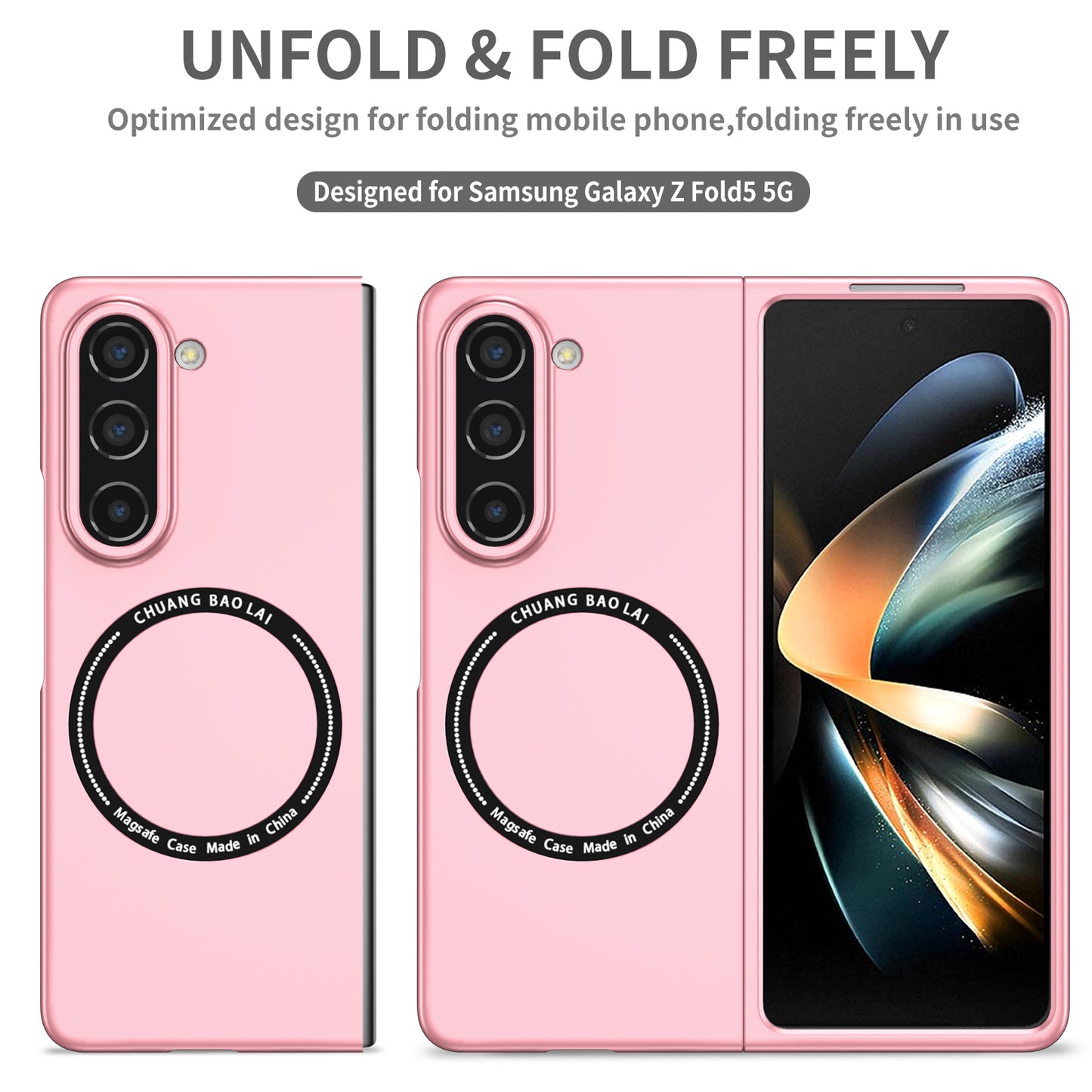 Uniqkart for Samsung Galaxy Z Fold5 5G Hard PC Phone Case Magnetic Cover Compatible with MagSafe - Pink
