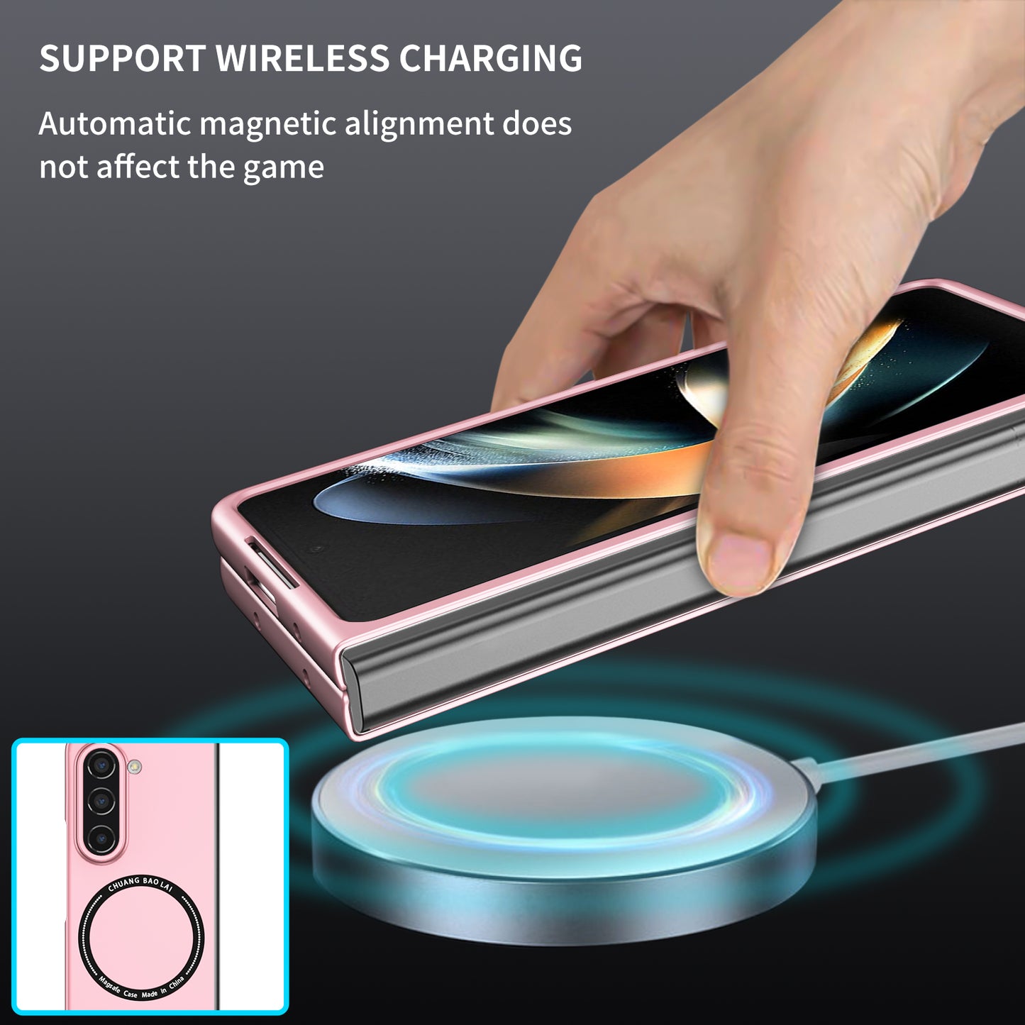 Uniqkart for Samsung Galaxy Z Fold5 5G Hard PC Phone Case Magnetic Cover Compatible with MagSafe - Pink