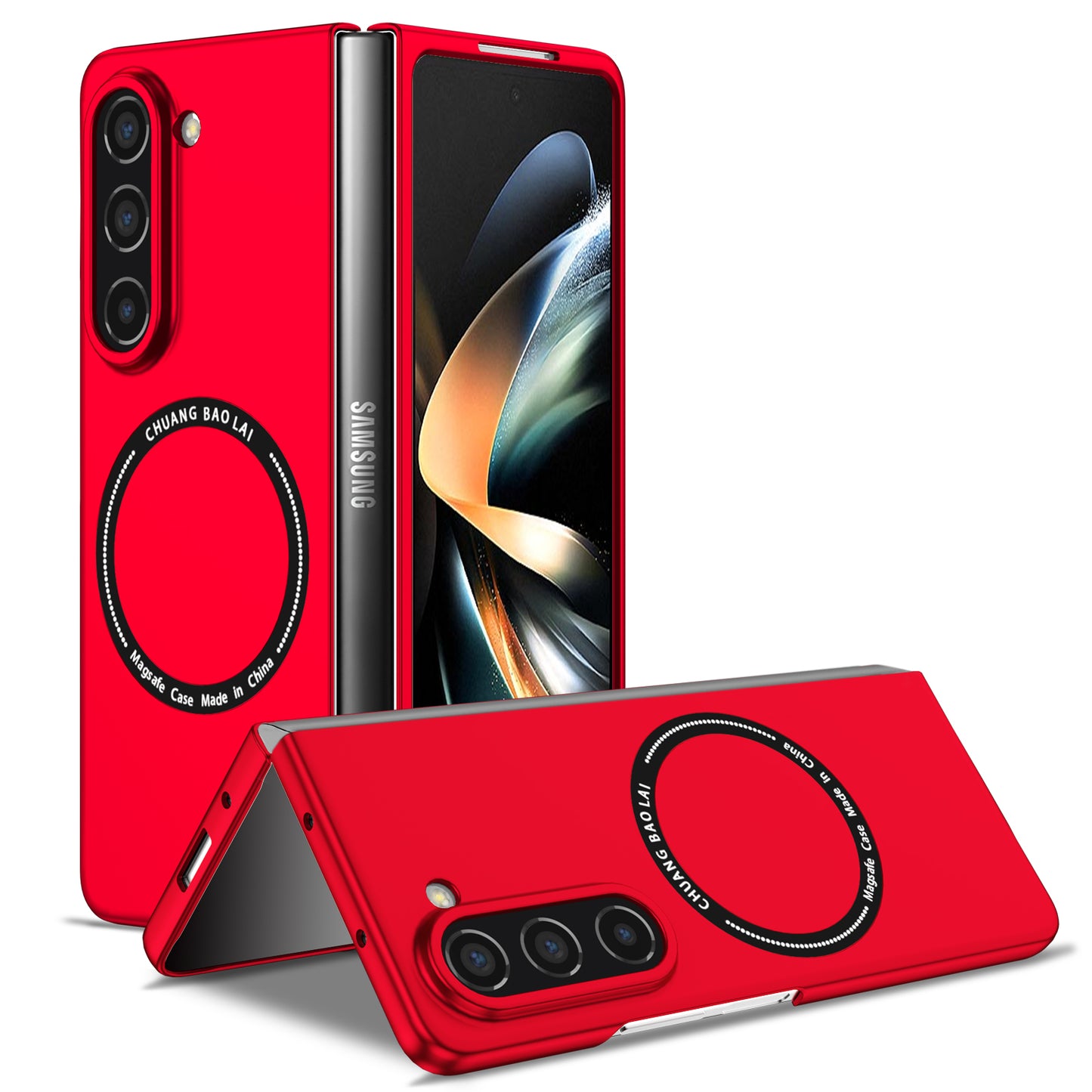 Uniqkart for Samsung Galaxy Z Fold5 5G Hard PC Phone Case Magnetic Cover Compatible with MagSafe - Red