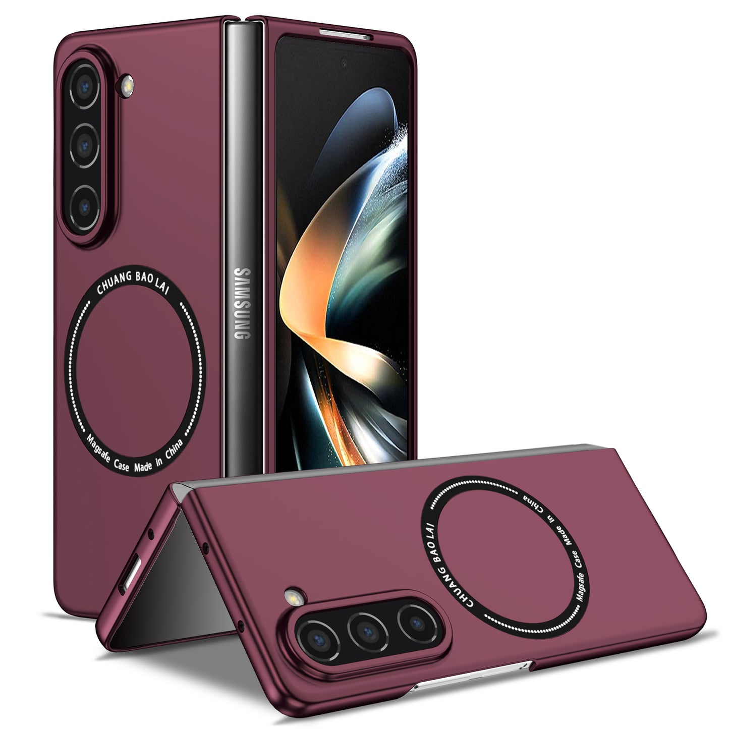 Uniqkart for Samsung Galaxy Z Fold5 5G Hard PC Phone Case Magnetic Cover Compatible with MagSafe - Wine Red