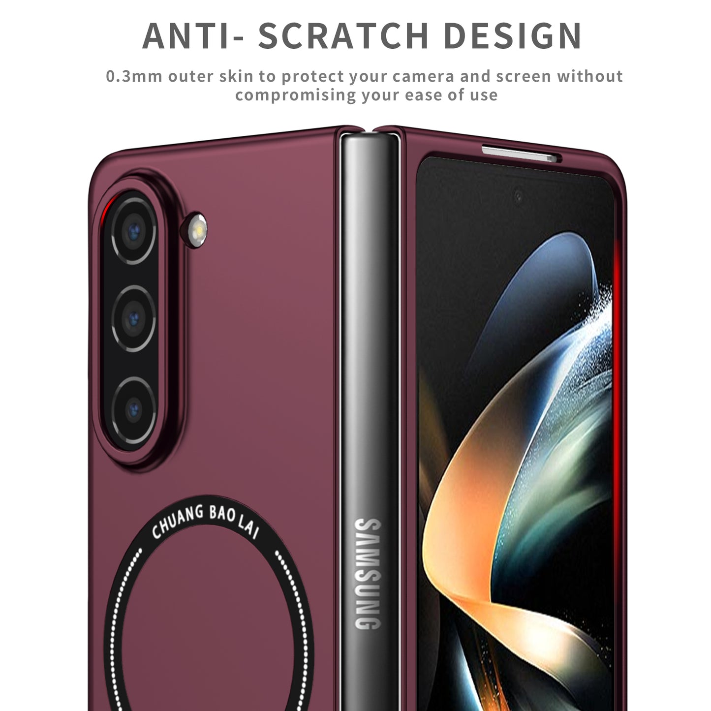 Uniqkart for Samsung Galaxy Z Fold5 5G Hard PC Phone Case Magnetic Cover Compatible with MagSafe - Wine Red