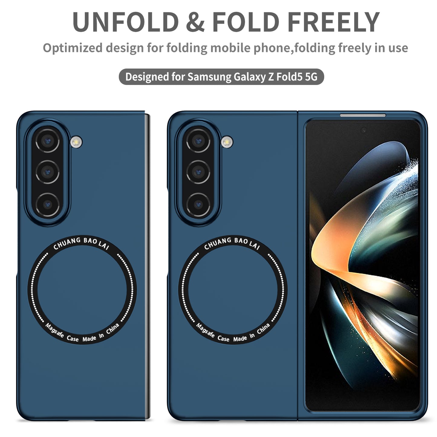 Uniqkart for Samsung Galaxy Z Fold5 5G Hard PC Phone Case Magnetic Cover Compatible with MagSafe - Sapphire
