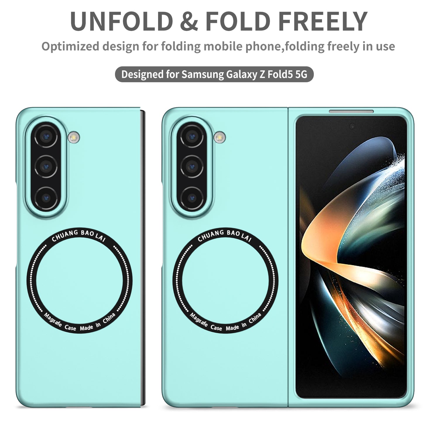 Uniqkart for Samsung Galaxy Z Fold5 5G Hard PC Phone Case Magnetic Cover Compatible with MagSafe - Light Green