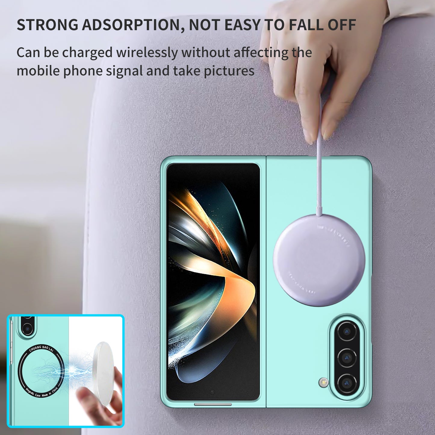 Uniqkart for Samsung Galaxy Z Fold5 5G Hard PC Phone Case Magnetic Cover Compatible with MagSafe - Light Green