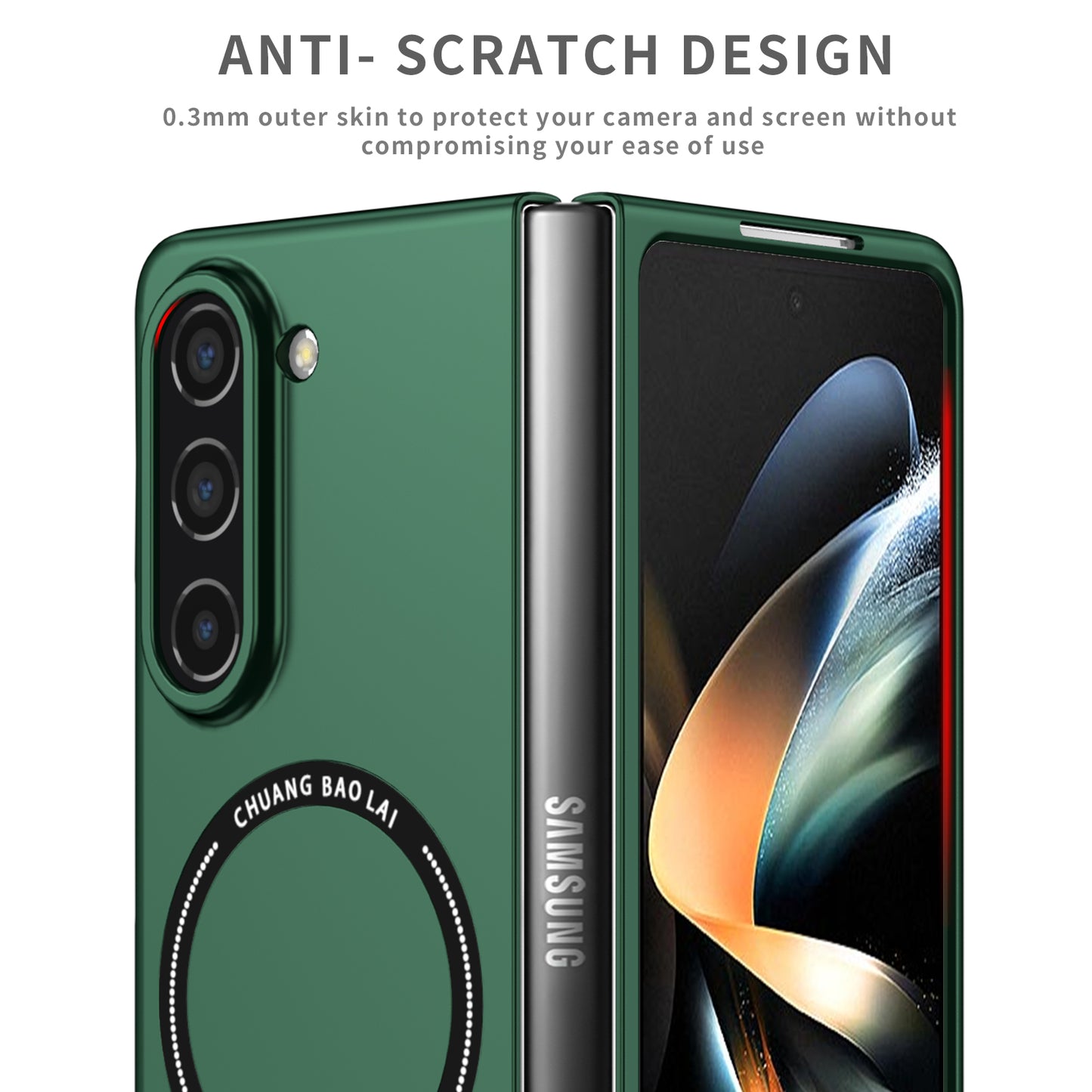 Uniqkart for Samsung Galaxy Z Fold5 5G Hard PC Phone Case Magnetic Cover Compatible with MagSafe - Blackish Green