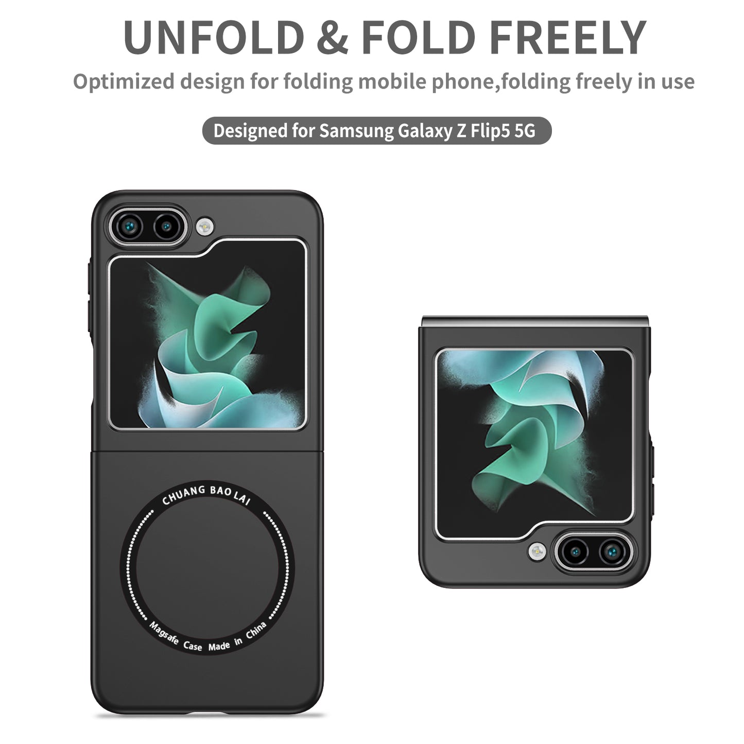 Uniqkart for Samsung Galaxy Z Flip5 5G Magnetic Phone Case Compatible with MagSafe Hard PC Back Cover - Black