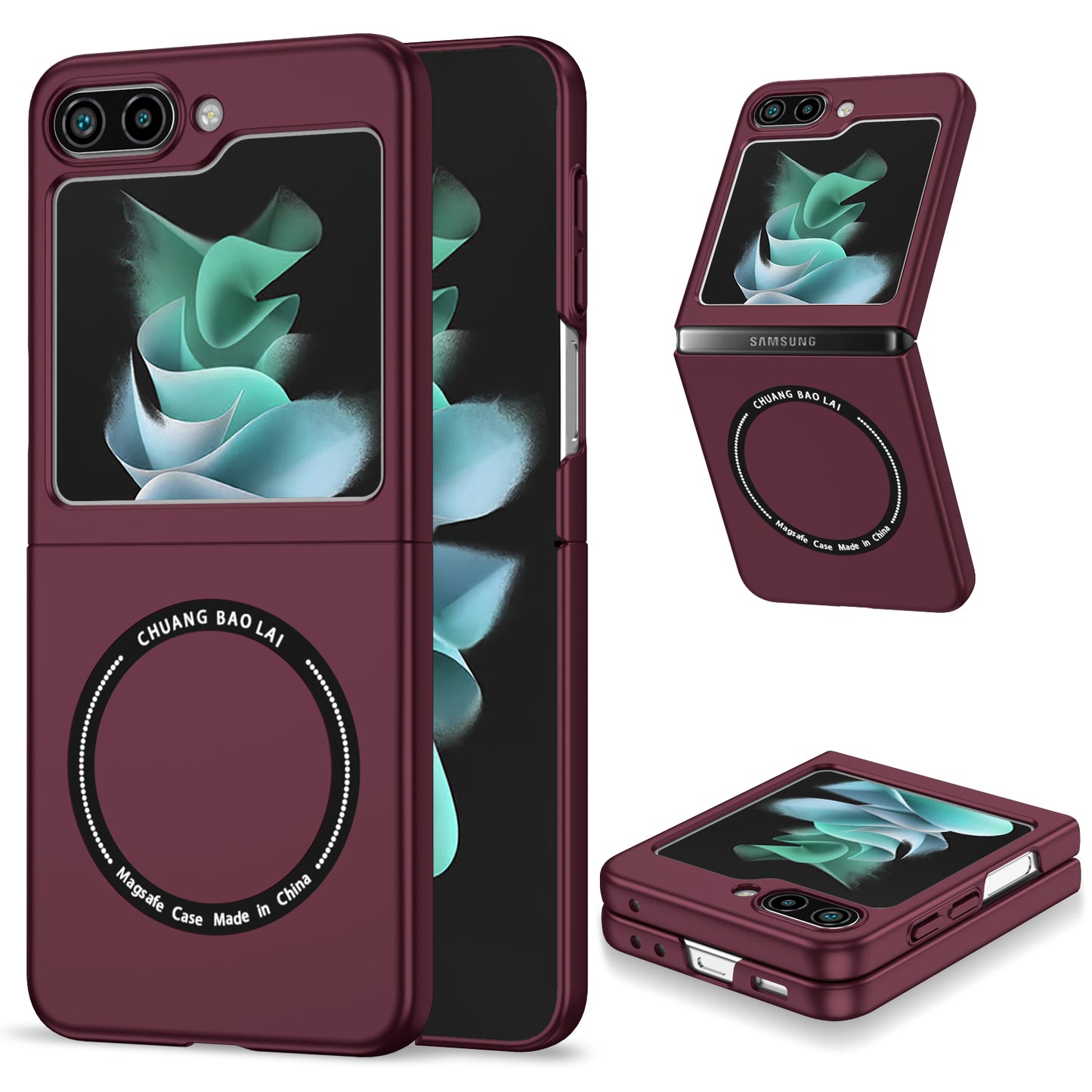 Uniqkart for Samsung Galaxy Z Flip5 5G Magnetic Phone Case Compatible with MagSafe Hard PC Back Cover - Wine Red