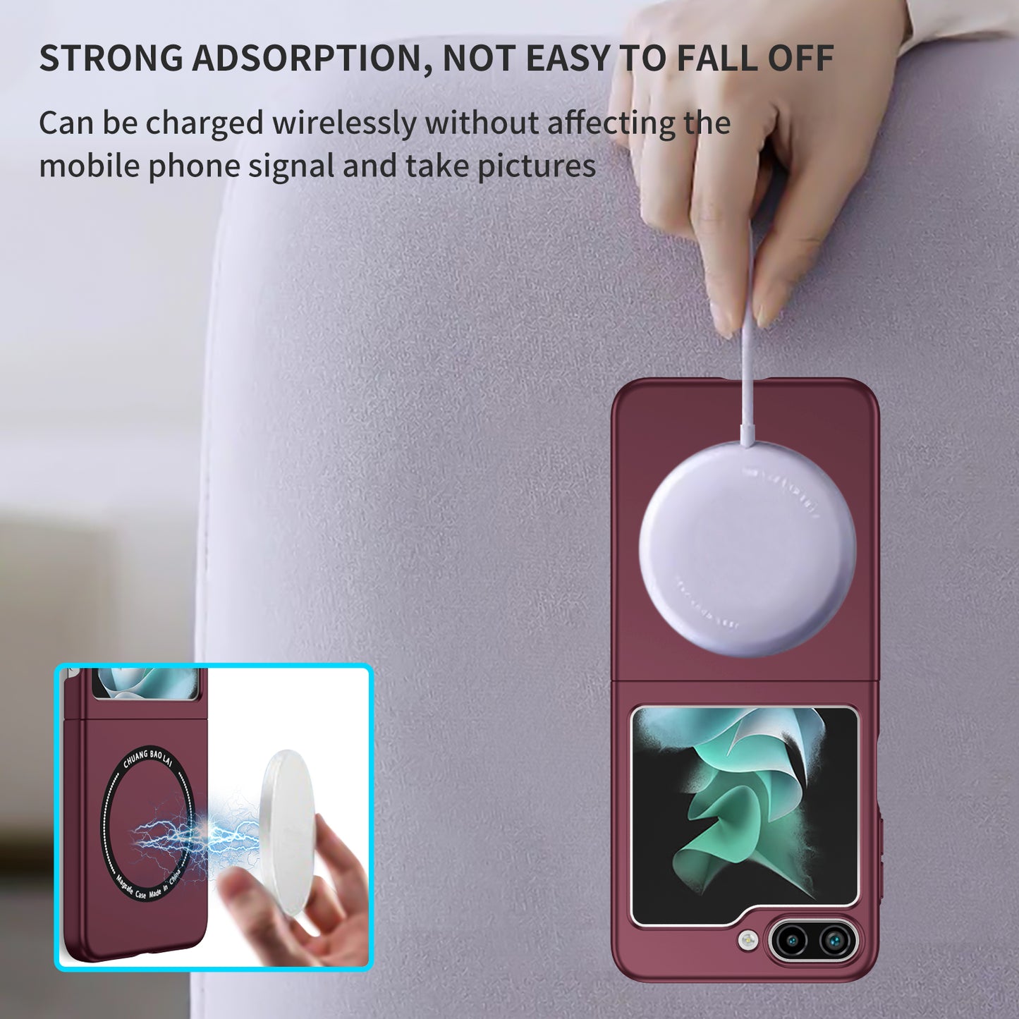 Uniqkart for Samsung Galaxy Z Flip5 5G Magnetic Phone Case Compatible with MagSafe Hard PC Back Cover - Wine Red
