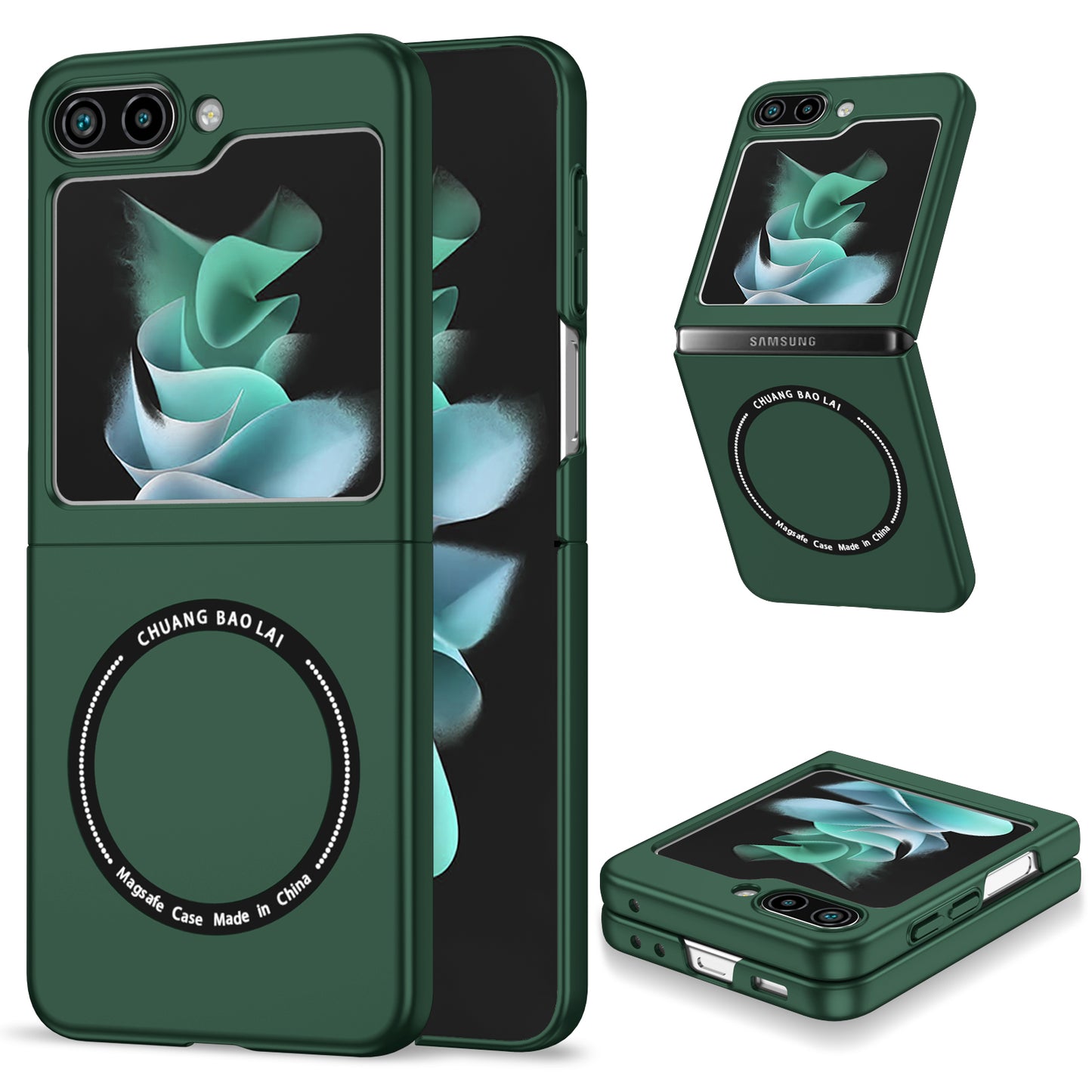 for Samsung Galaxy Z Flip5 5G Magnetic Phone Case Compatible with MagSafe Hard PC Back Cover - Blackish Green