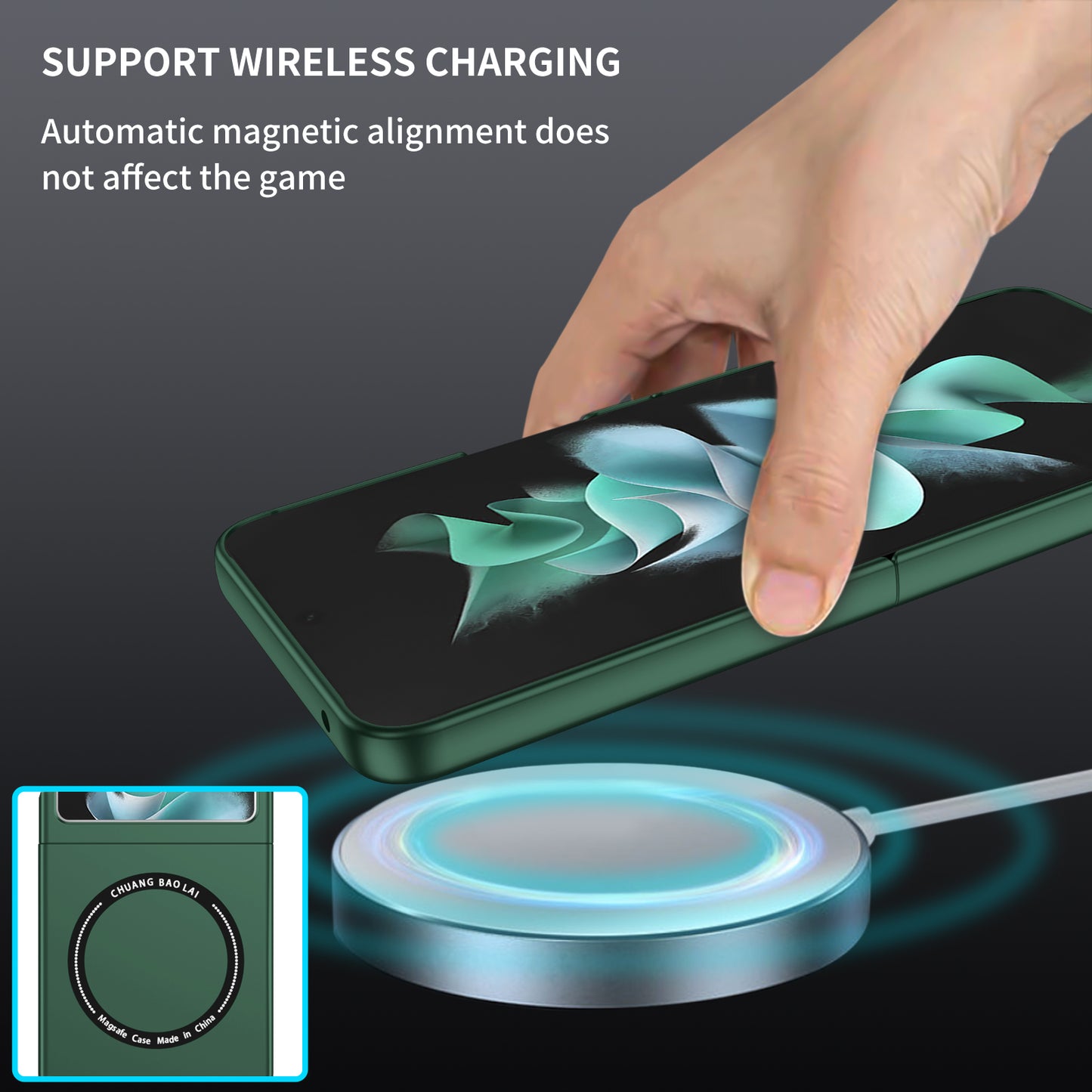 for Samsung Galaxy Z Flip5 5G Magnetic Phone Case Compatible with MagSafe Hard PC Back Cover - Blackish Green