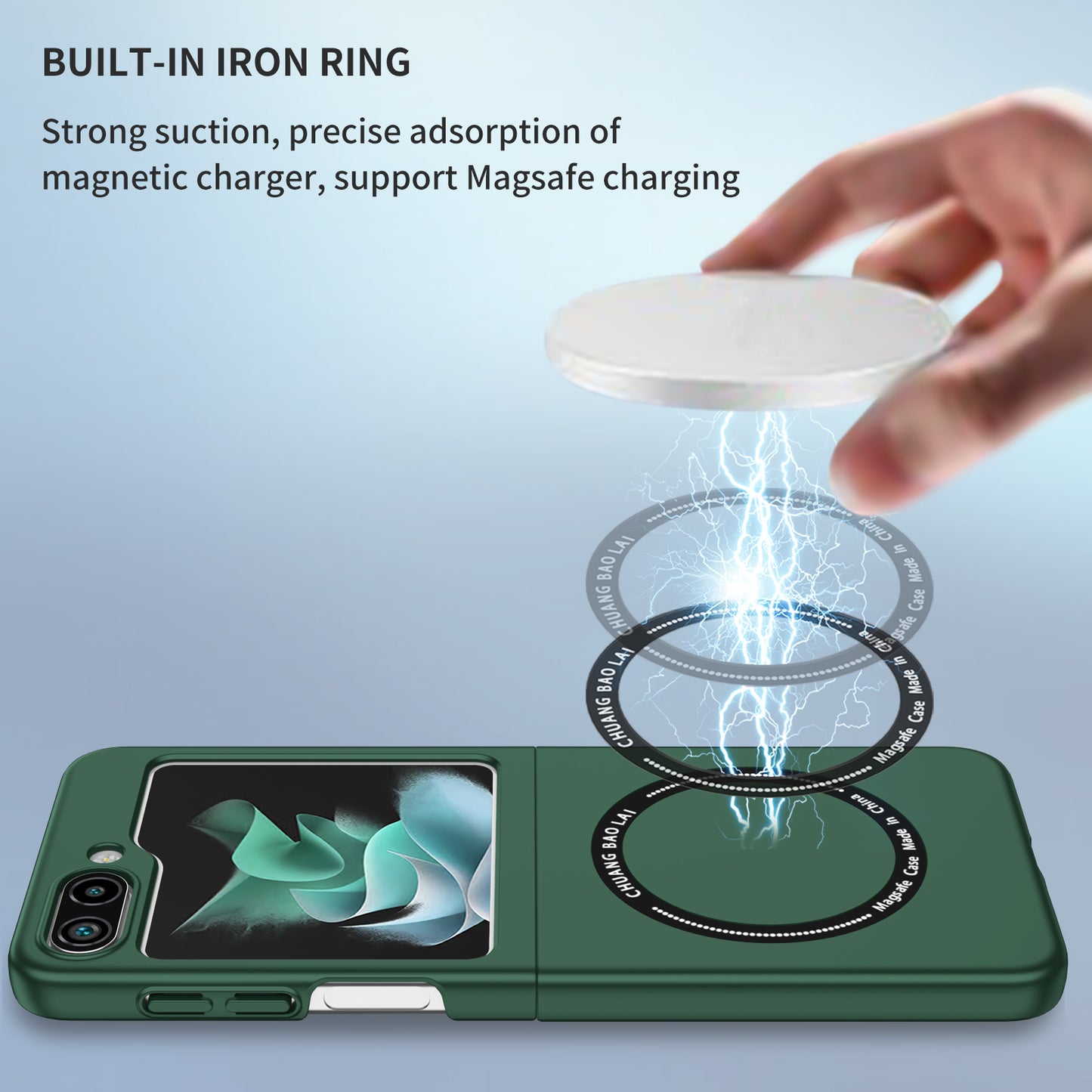 for Samsung Galaxy Z Flip5 5G Magnetic Phone Case Compatible with MagSafe Hard PC Back Cover - Blackish Green