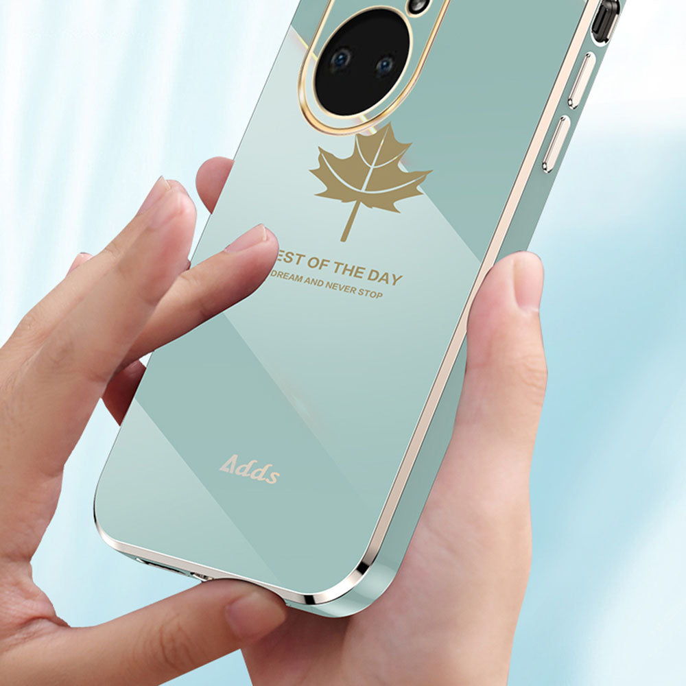 Straight Edge Phone Case for Huawei P50 Pro 4G Electroplated Maple Leaf TPU Cover - Pink