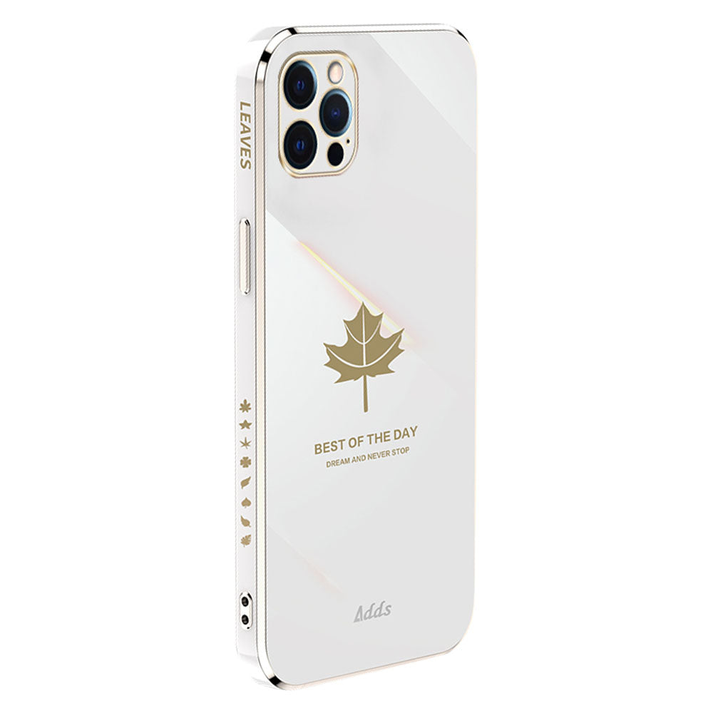Anti-drop Phone Case for iPhone 12 Pro Max 6.7 inch Electroplated Maple Leaf Straight Edge TPU Cover - White