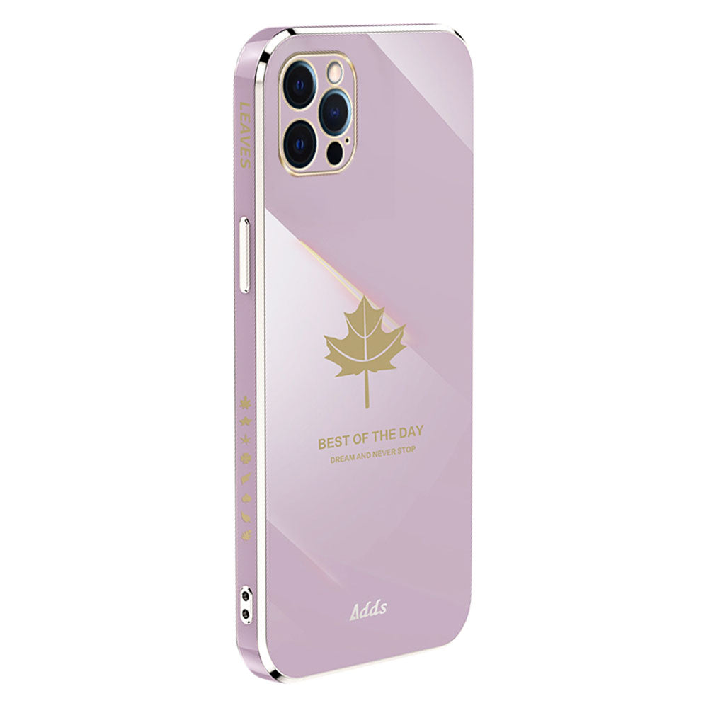 Anti-drop Phone Case for iPhone 12 Pro Max 6.7 inch Electroplated Maple Leaf Straight Edge TPU Cover - Purple