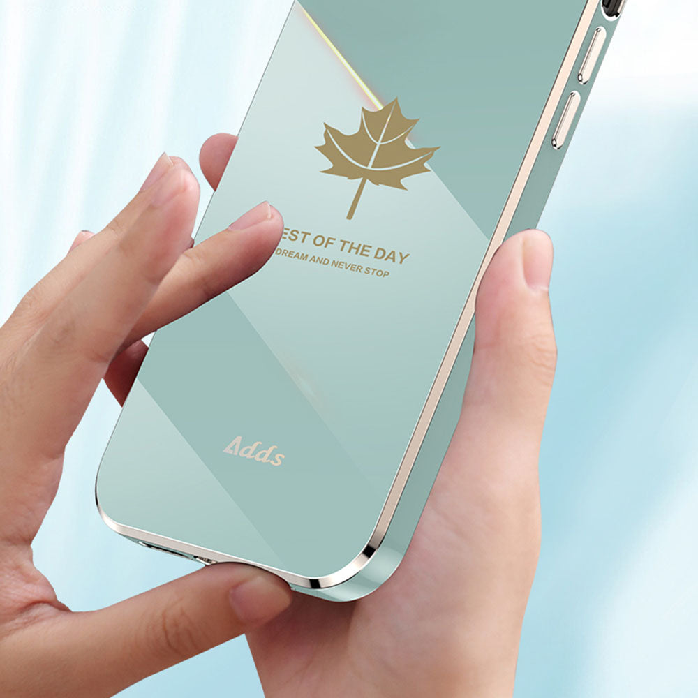 Uniqkart for iPhone 12 Pro 6.1 inch Straight Edge TPU Phone Cover Maple Leaf 6D Electroplating Case - Green