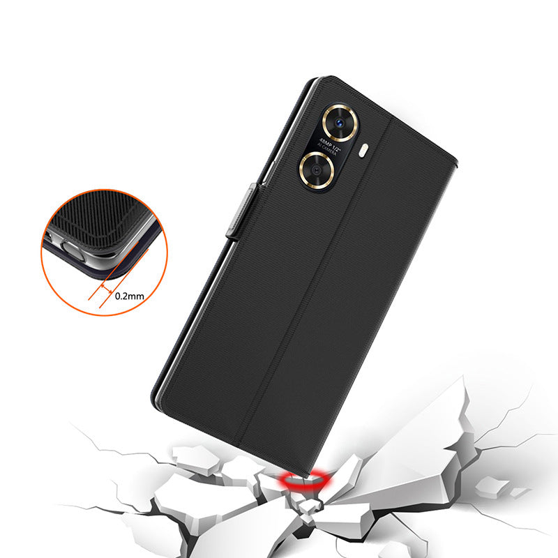 Flip Leather Phone Cover for Huawei Enjoy 60 , Phone Case Mirror Card Holder Anti-Scratch Stand Shell - Black
