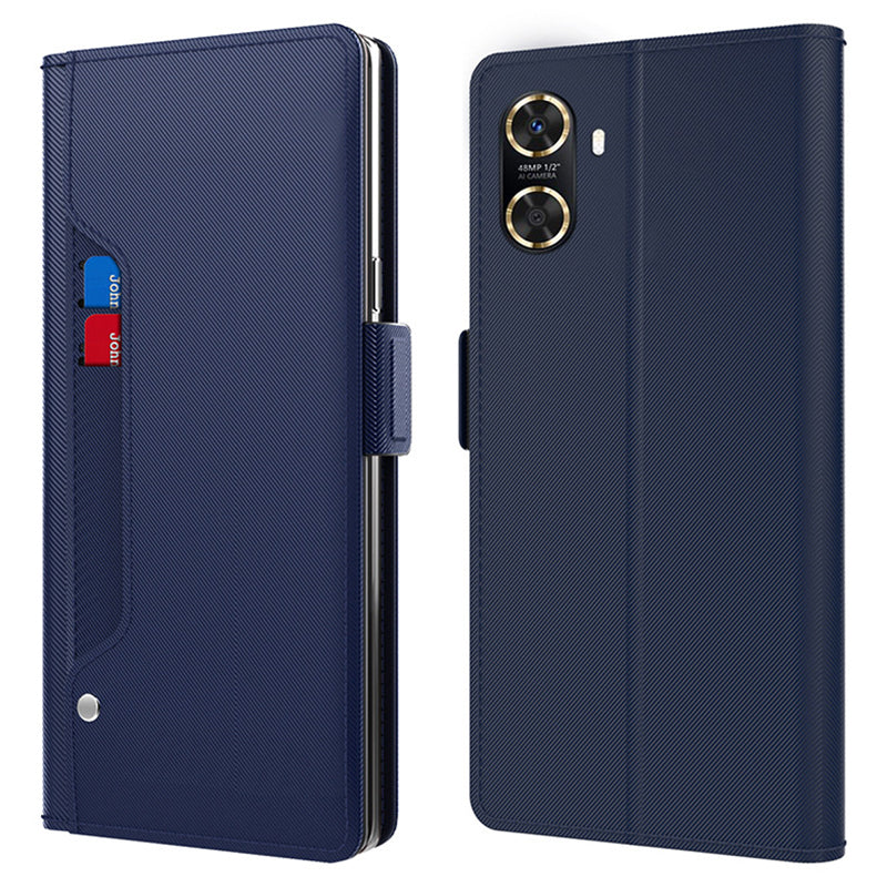 Flip Leather Phone Cover for Huawei Enjoy 60 , Phone Case Mirror Card Holder Anti-Scratch Stand Shell - Blue