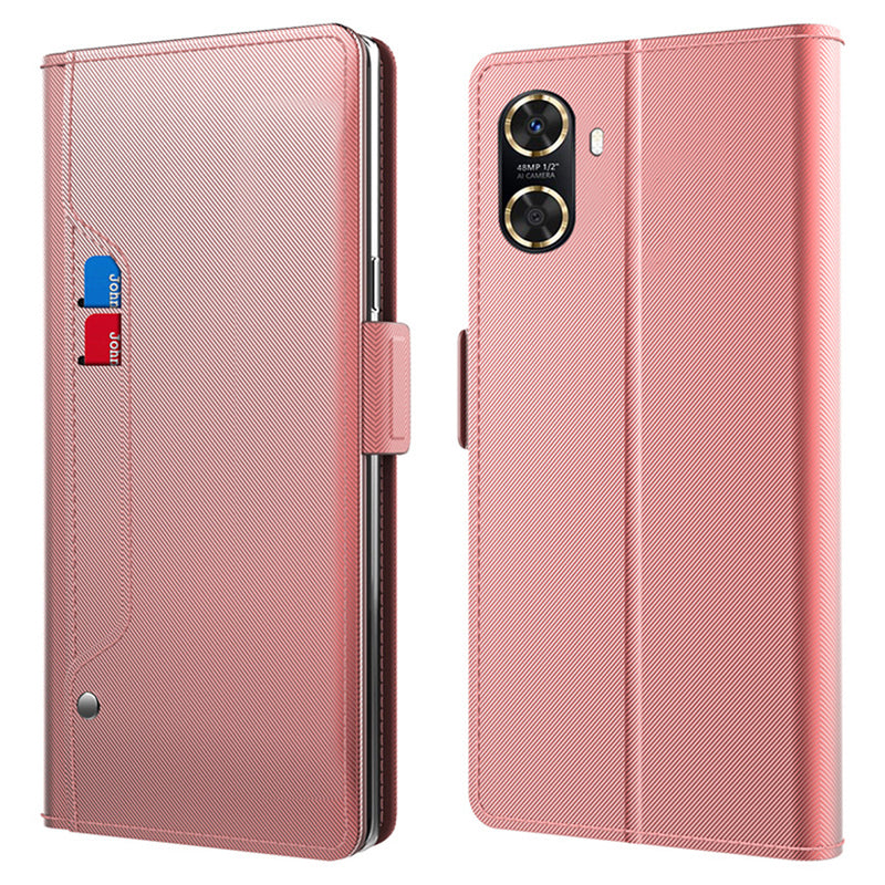 Flip Leather Phone Cover for Huawei Enjoy 60 , Phone Case Mirror Card Holder Anti-Scratch Stand Shell - Rose Gold