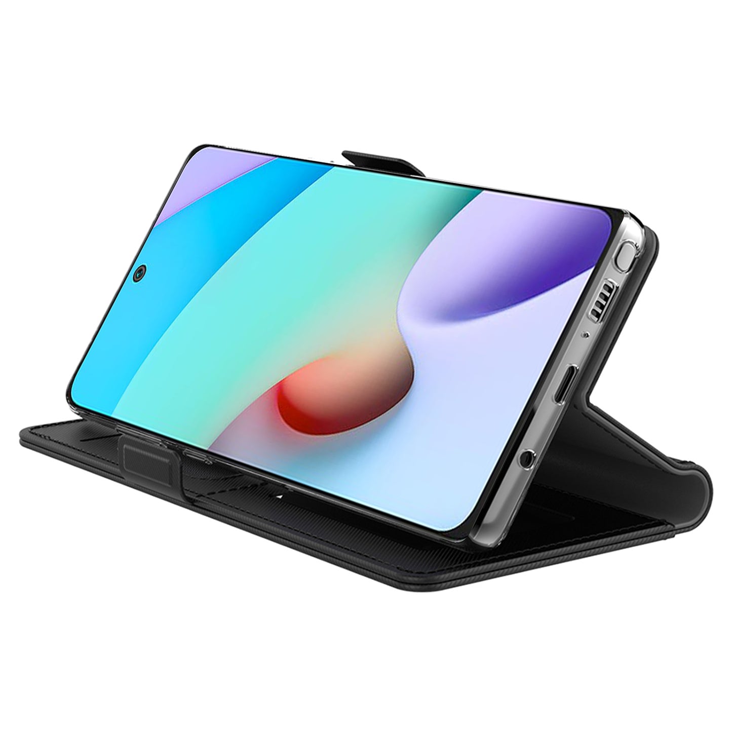 Uniqkart for Xiaomi Redmi Note 12R Pro 5G Slim-Fit Mirror Design Cell Phone Cover Card Holder Leather Stand Case - Rose Gold