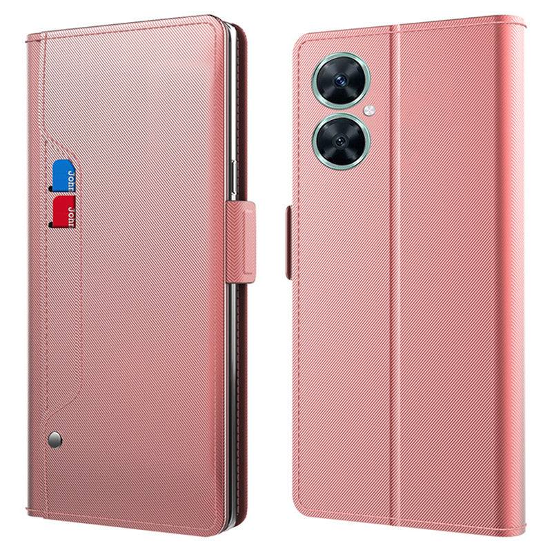 Uniqkart for Huawei Nova 11i Anti-scratch Card Holder Phone Cover PU Leather Stand Case Mirror Design Phone Shell - Rose Gold
