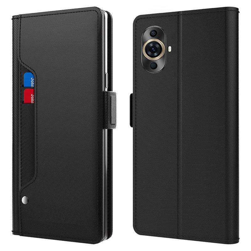 for Huawei nova 11 Pro / nova 11 Ultra TPU + PU Leather Stand Case Mirror Design Phone Cover with Card Holder - Black