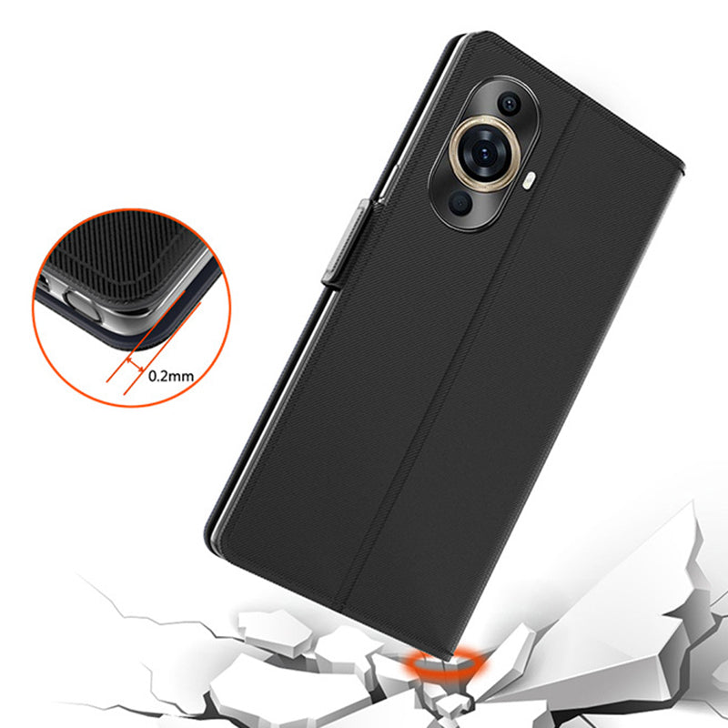 for Huawei nova 11 Pro / nova 11 Ultra TPU + PU Leather Stand Case Mirror Design Phone Cover with Card Holder - Black