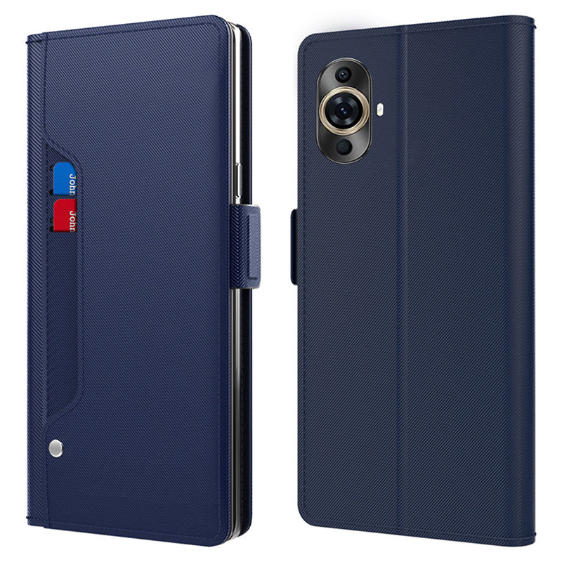 for Huawei nova 11 Pro / nova 11 Ultra TPU + PU Leather Stand Case Mirror Design Phone Cover with Card Holder - Blue