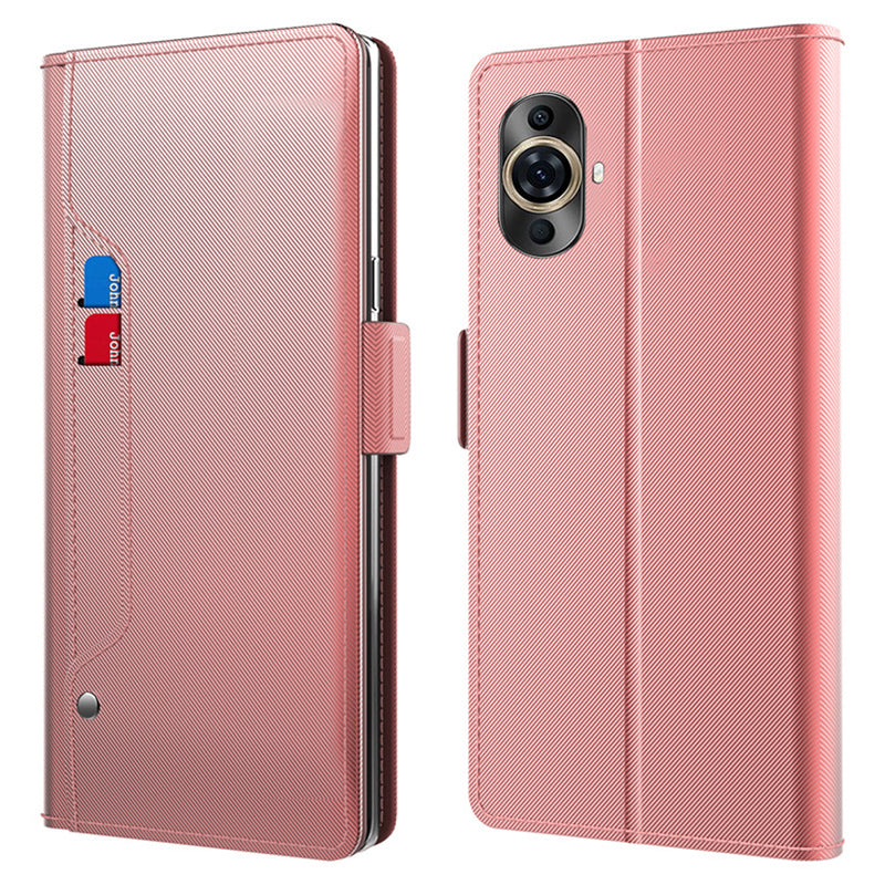 for Huawei nova 11 Pro / nova 11 Ultra TPU + PU Leather Stand Case Mirror Design Phone Cover with Card Holder - Rose Gold