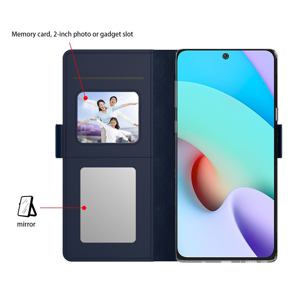 Uniqkart for Xiaomi Redmi Note 12 Pro 4G / Redmi Note 11 Pro 4G (MediaTek) / 5G (Qualcomm) PU Leather Stand Case with Mirror Design Card Holder - Blue
