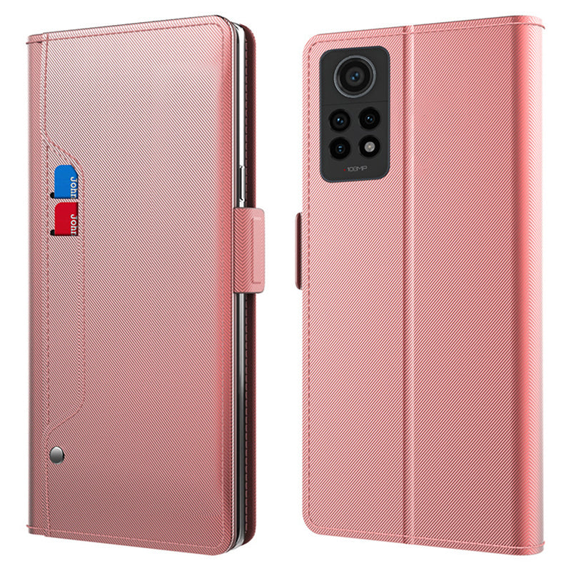 Uniqkart for Xiaomi Redmi Note 12 Pro 4G / Redmi Note 11 Pro 4G (MediaTek) / 5G (Qualcomm) PU Leather Stand Case with Mirror Design Card Holder - Rose Gold