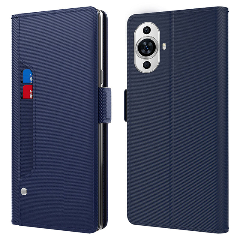 Uniqkart for Huawei nova 11 Anti-scratch Magnetic Phone Case Mirror Design Card Holder PU Leather Stand Phone Cover - Blue