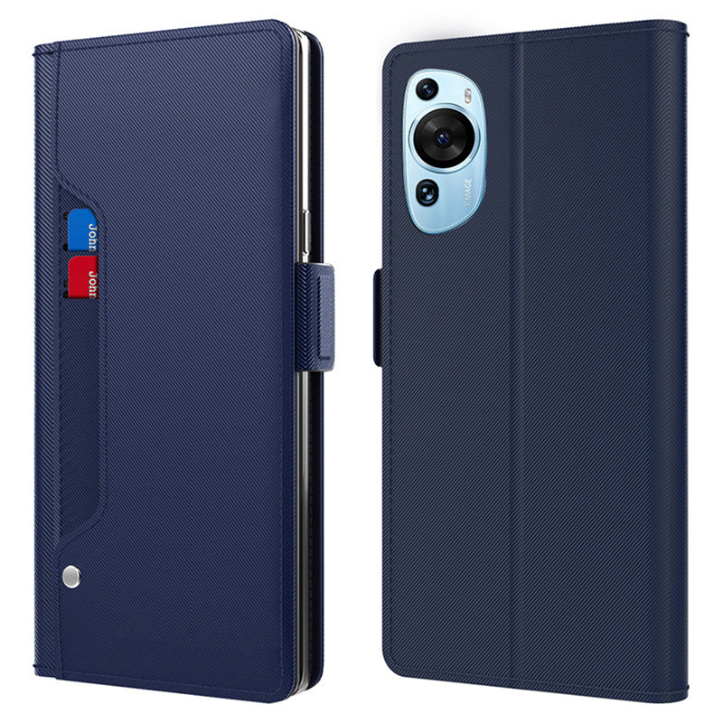 Uniqkart for Huawei P60 Art Makeup Mirror Leather Cell Phone Case Card Holder Cell Phone Stand Cover - Blue