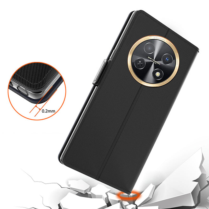 Uniqkart for Huawei nova Y91 4G Anti-Scratch Leather Cell Phone Case Mirror Card Holder Smartphone Desk Stand Design Cover - Black