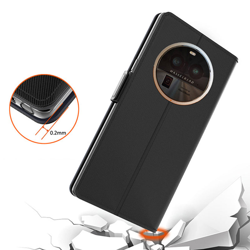 Uniqkart for Oppo Find X6 Pro Mobile Phone Case Mirror Design Card Holder Phone Stand Leather Cover - Black